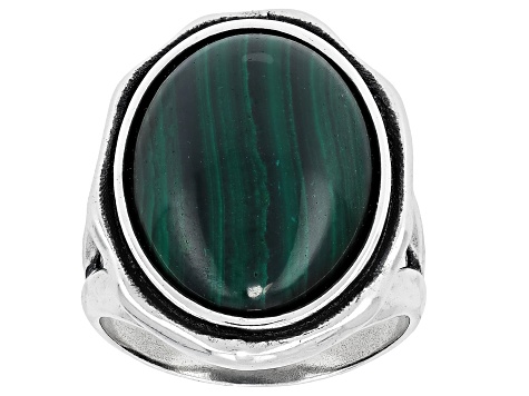 Malachite Sterling Silver Solitaire Ring, 18x13mm