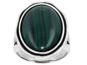 Malachite Sterling Silver Solitaire Ring, 18x13mm