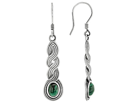 Malachite Sterling Silver Earrings, 6x4mm