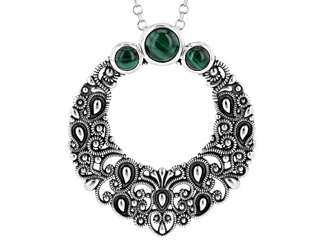 Malachite Sterling Silver Lace Pendant With 18"L Cable Chain, 4 & 6mm