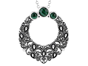 Malachite Sterling Silver Lace Pendant With 18"L Cable Chain, 4 & 6mm