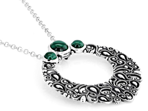 Malachite Sterling Silver Lace Pendant With 18"L Cable Chain, 4 & 6mm