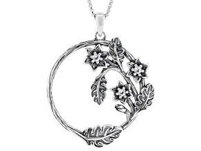 White Topaz Sterling Silver Floral Pendant With 18"L Box Chain, 0.50ctw