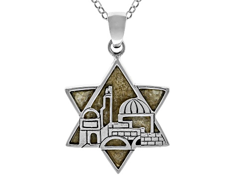Jerusalem Stone Sterling Silver Star of David Pendant With 18"L Chain