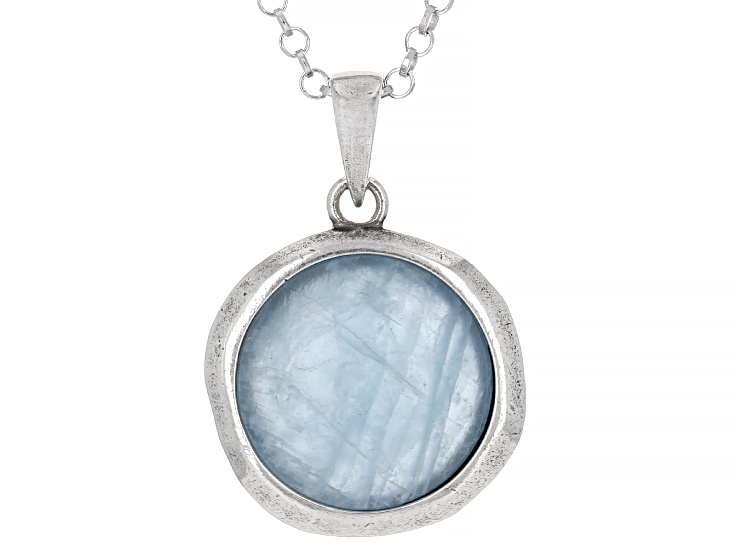 Artisan Collection of Israelâ„¢14mm Dreamy Aquamarine Sterling Silver Pendant With Chain