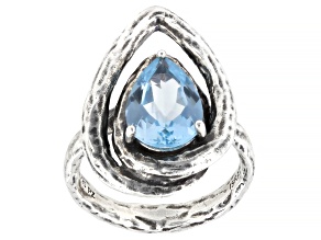Artisan Collection of Israel™ Sky Blue Topaz Pear Shape Sterling Silver Textured Ring 2.00ct