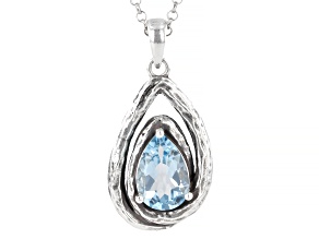 Artisan Collection of Israel™ Sky Blue Topaz Pear Sterling Silver Textured Pendant With Chain 2.00ct