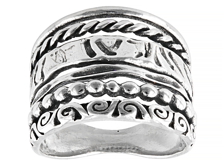 アクセサリー Vintage Silver Beaded Multi-Band Ring Artisan Collection of Israel™ Sterling Silver Multi-Row Textured