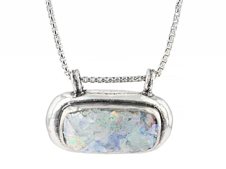 Artisan Collection of Israelâ„¢ 18x8mm Roman Glass Sterling Silver Pendant With 18 Inch Chain