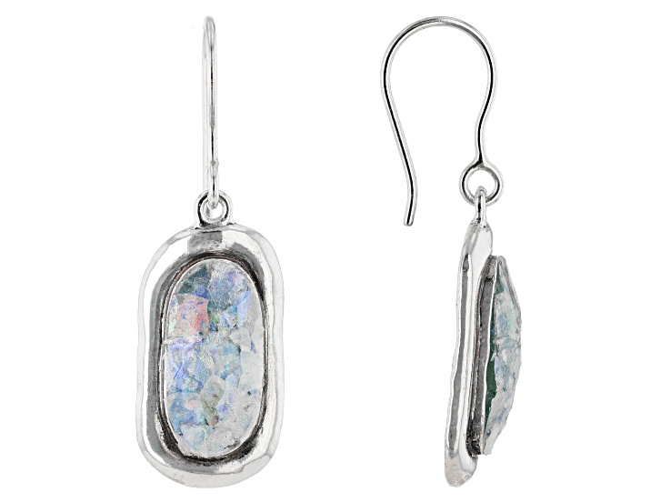 Artisan Collection of Israelâ„¢ 15x7mm Roman Glass Sterling Silver Earrings.