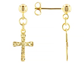 14k Yellow Gold Over Sterling Silver Diamond Cut Cross Earrings