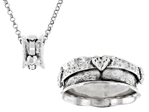 Sterling Silver Heart Spinner Pendant With 18" Chain & Spinner Ring