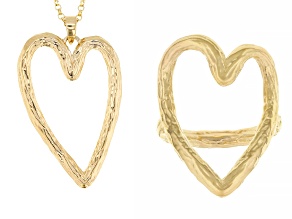 14K Yellow Gold Sterling Silver Open Heart Ring & Pendant With 18" Chain