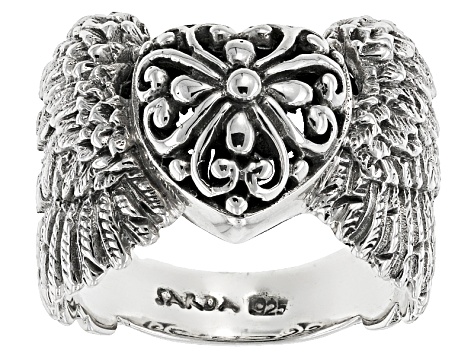 Sterling Silver Angel Wings Heart Ring