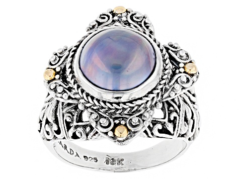 Grey Cultured Mabe Pearl Silver With 18kt Gold Accent Ring