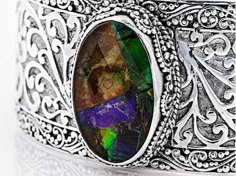 Multi-Color Mosaic Ammolite Triplet Silver Bracelet