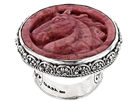 Pink Rhodonite Horse Silver Ring