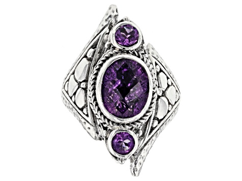 Purple Amethyst Silver Ring 2.64ctw