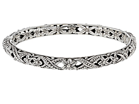 Sterling Silver Floral Bangle Bracelet