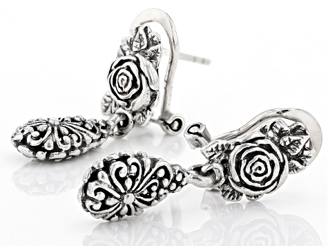 Sterling Silver Rose Dangle Earrings