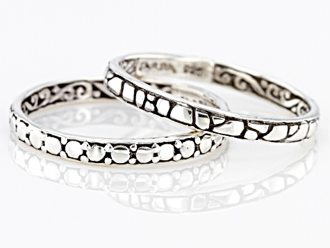 Sterling Silver Band Ring Set Of Two