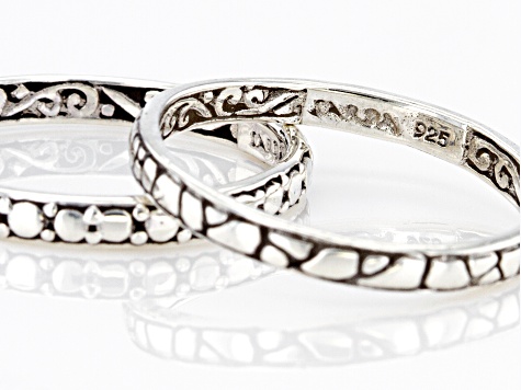Sterling Silver Band Ring Set Of Two