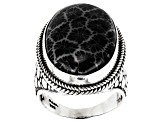 Black Indonesian Coral Cabochon Silver Solitaire Ring