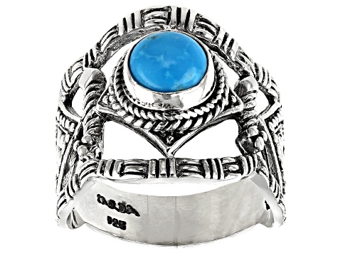 Blue Sleeping Beauty Turquoise Cabochon Silver Ring - SRA3112