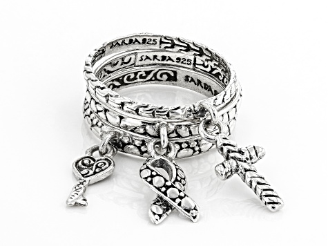 Sterling Silver "Great Love" Stackable Set of 3 Rings