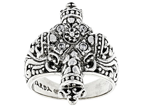 White Zircon Sterling Silver "Flawless Glory" Cross Ring