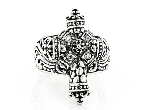White Zircon Sterling Silver "Flawless Glory" Cross Ring
