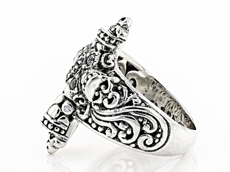 White Zircon Sterling Silver "Flawless Glory" Cross Ring