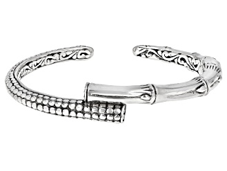 Sterling Silver "Supremely Happy Forever" Bamboo Detail Bypass Bracelet