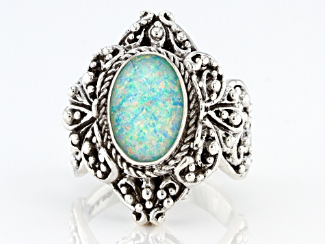 Lab Created Opal Doublet Sterling Silver Solitaire Ring
