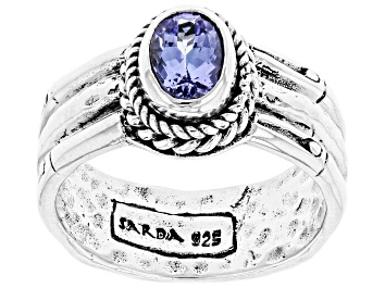 Picture of Tanzanite Silver Bamboo Detail Solitaire Ring 0.62ctw