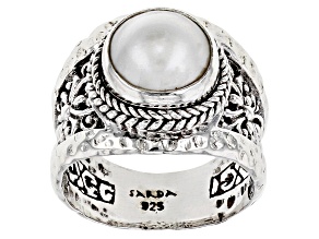 White Cultured Mabe Pearl Sterling Silver Solitaire Ring