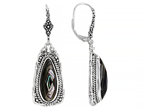 Abalone Doublet Silver Basket Weave Design Earrings