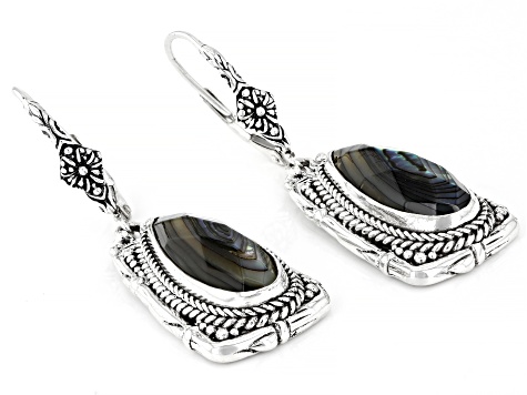 Abalone Doublet Silver Basket Weave Design Earrings