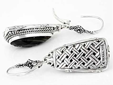 Abalone Doublet Silver Basket Weave Design Earrings