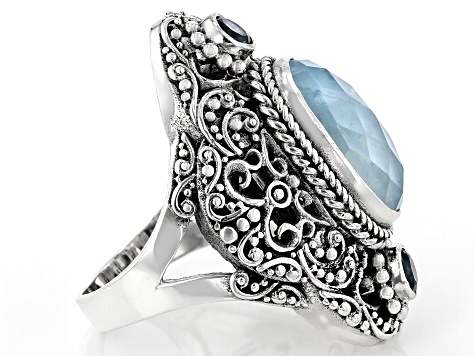Dreamy Aquamarine and Swiss Blue Topaz Silver Ring .62ctw