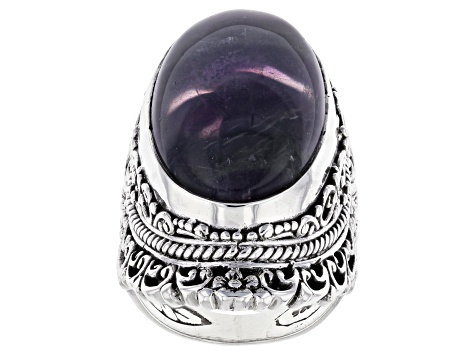 Banded Fluorite Doublet Silver Solitaire Ring