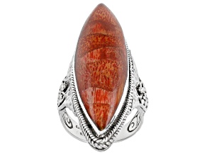 Red Indonesian Sponge Coral Silver Ring