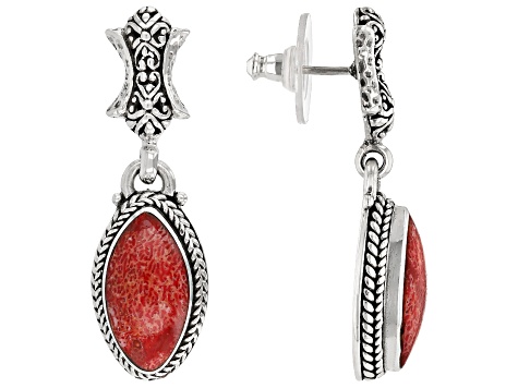 Red Indonesian Sponge Coral Silver Earrings - SRA4428 | JTV.com