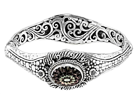 Black Mother-Of-Pearl Dahlia Sterling Silver Bracelet