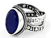 Dark Blue Onyx Sterling Silver Solitaire Ring