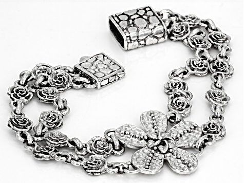 Sterling Silver Frangipani and Roses Bracelet - SRA4548 | JTV.com