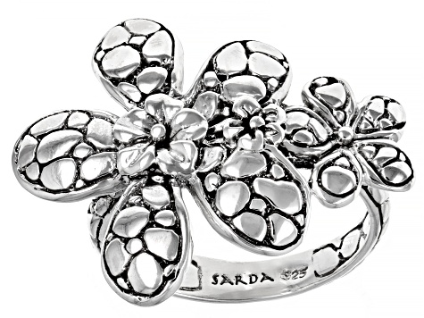 Sterling Silver Frangipani and Roses Ring
