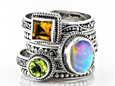 Multi-Color Opal Sterling Silver Set of Rings 1.87ctw