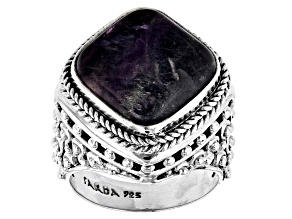 Purple Banded Fluorite Sterling Silver Solitaire Ring