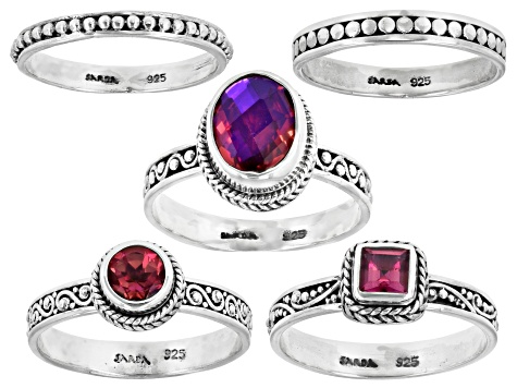 Red Volcanic Quartz Triplet & Topaz Silver Ring Set 2.36ctw